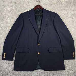 LL Bean Blazer Mens 44L Blue Polyester 2 Button Inside‎ Zipper Pocket Vintage